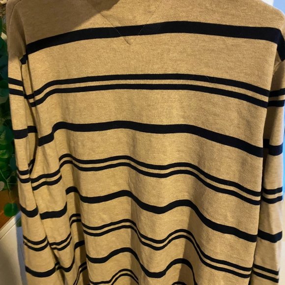 Tommy Hilfiger Unisex Beige Striped XXL V-Neck Sweater 100% Cotton - Picture 3 of 4